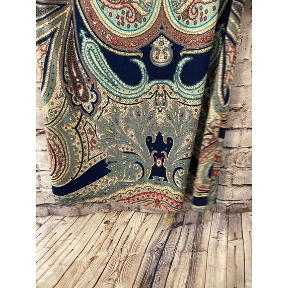 Gilli Dress Womens Medium Shift Navy Blue Paisley Long Sleeve Boat Neck Stretch - Picture 7 of 13